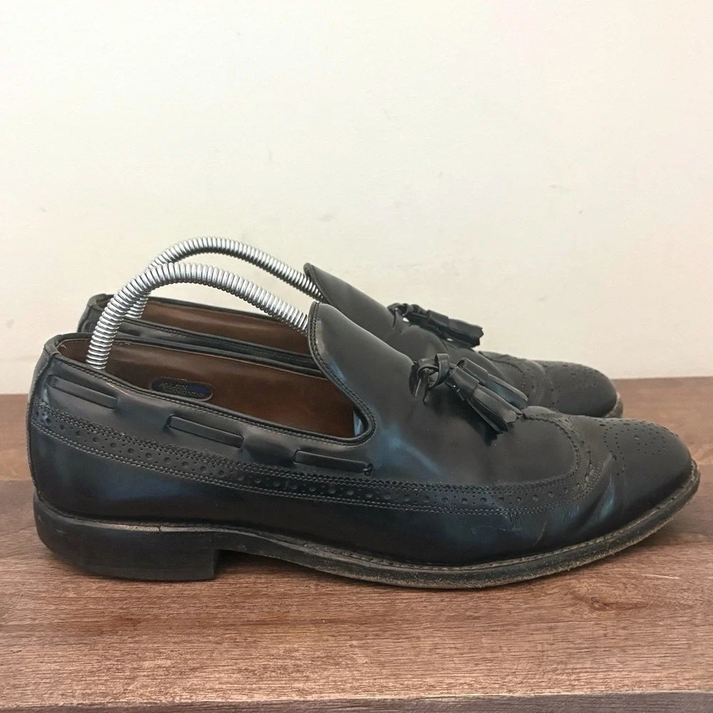 Allen Edmonds Black‎ Leather Loafers Berwick Tassel Wingtip Mens 9.5 Made In USA